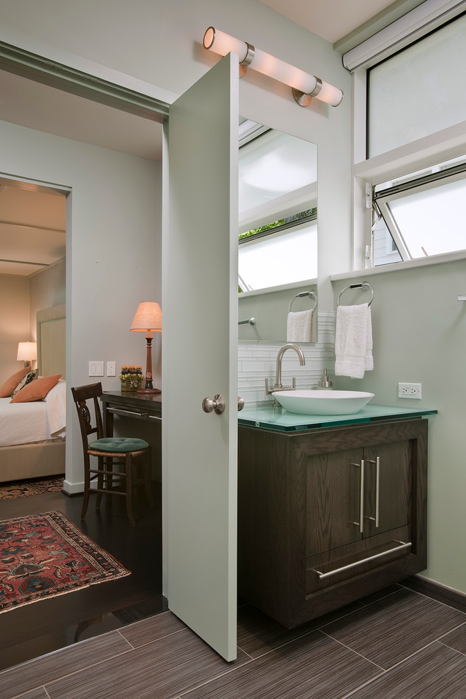 Modern Tile Flooring Bathroom Modern with Awning Windows Baseboards Bath