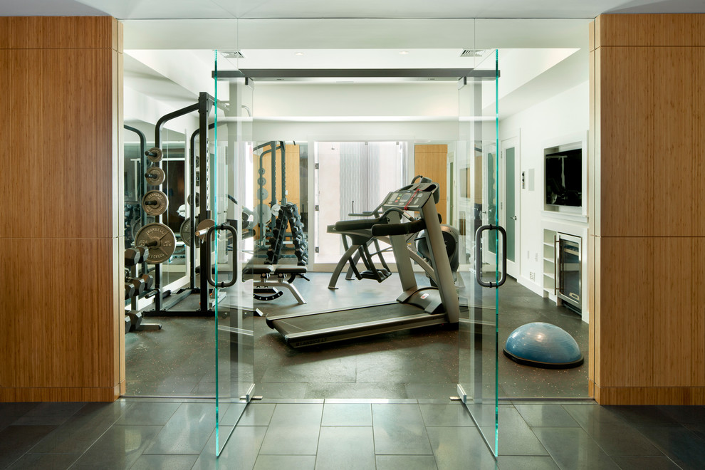 Modern Tile Flooring Home Gym Modern with Exercise Glass Gym Home