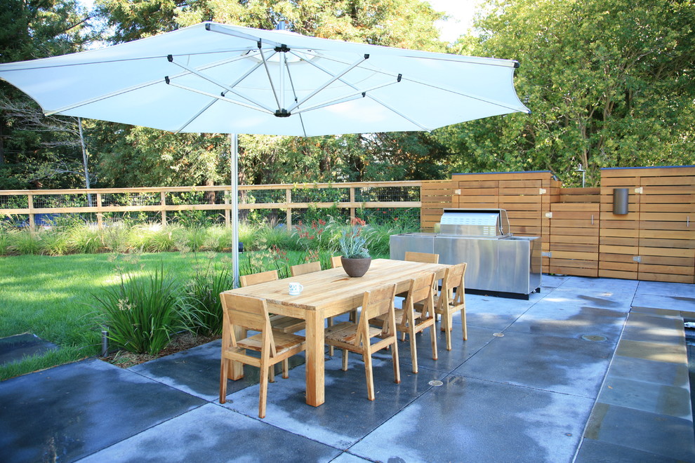 Modern Umbrella Stand Landscape Modern with Bbq Concrete Dining Table
