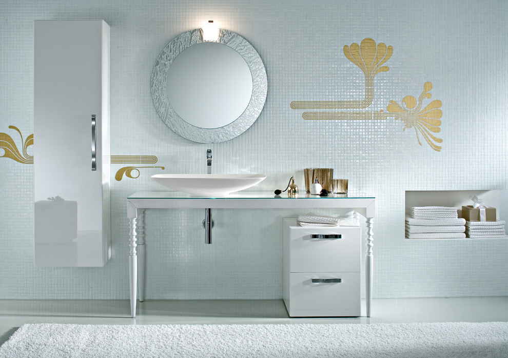 modern vanity table Bathroom Contemporary with contemporary floral accents gold
