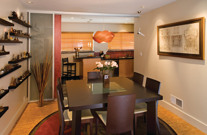 Modern Wall Shelving Dining Room Asian with Blind Bracket Cork Floor Dining