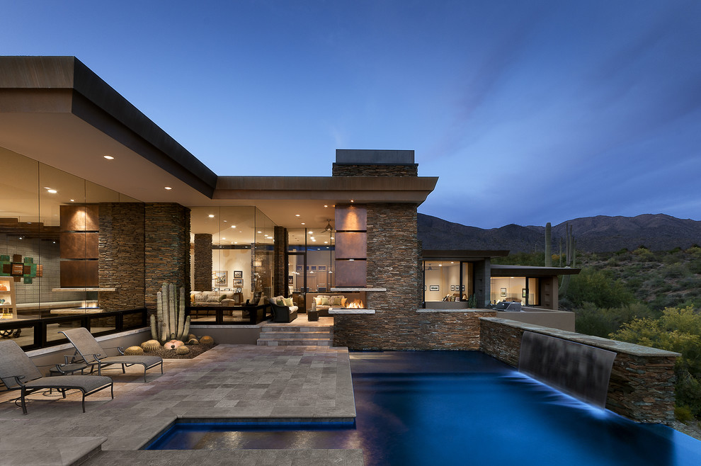 Modern Water Fountains Pool Contemporary with Cactus Chaise Longue Chaise