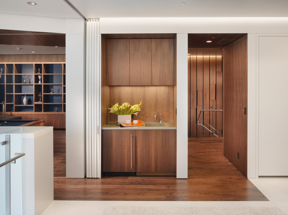 Modern Wet Bar Hall Modern with Custom Woodwork Glass Panel