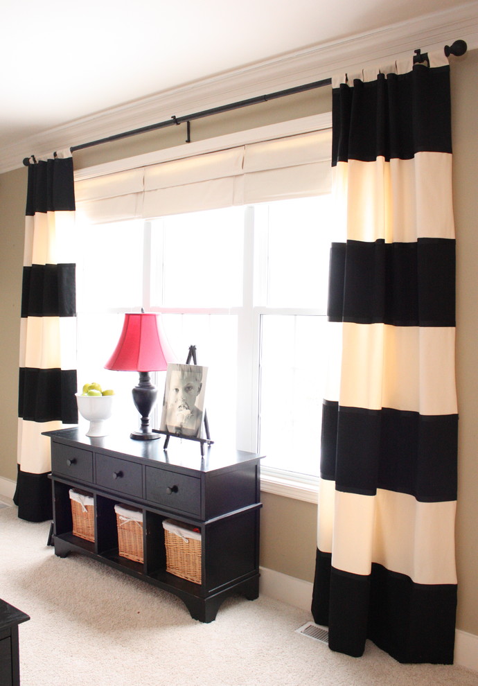 Modern Window Curtains Family Room Traditional with Baseboards Console Table Crown