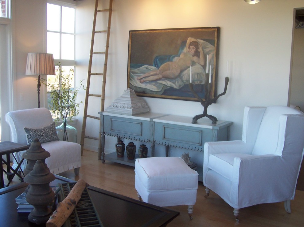 Modern Wingback Chair Living Room Beach with Artwork Beach Home Blue