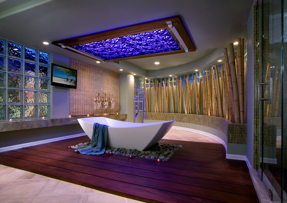 Morning Star Bamboo Flooring Bathroom Contemporary with Bamboo Block Glass Ceiling