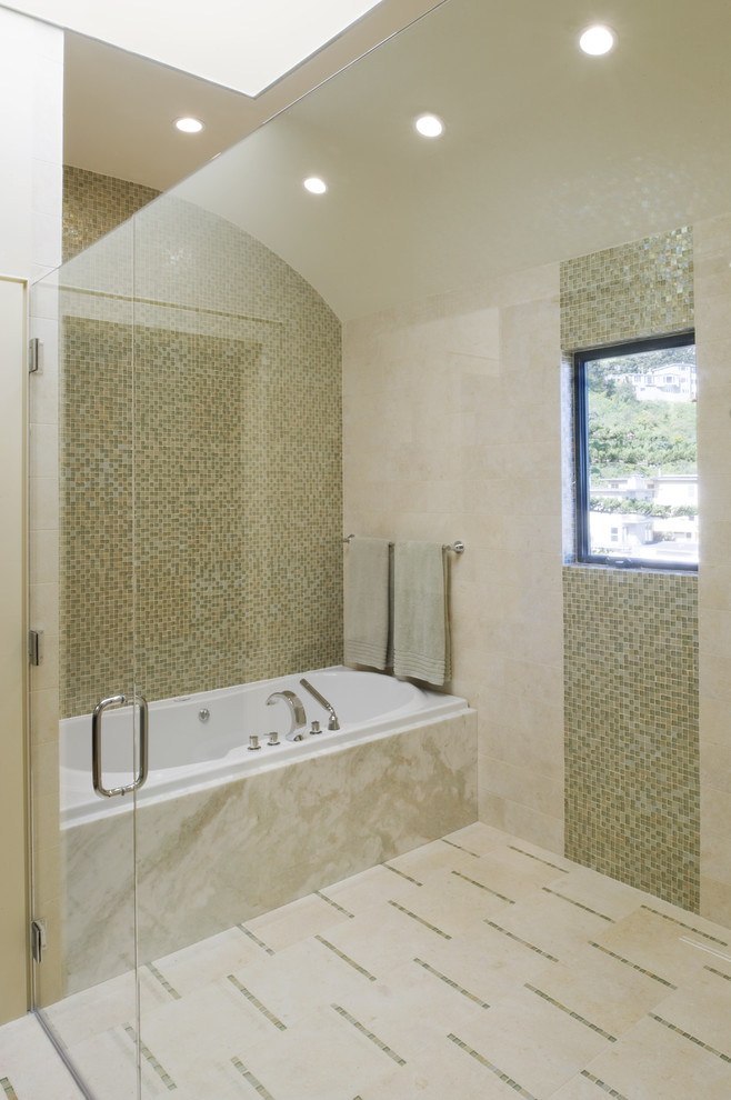 Mosaic Floor Tile Patterns Bathroom Contemporary with Ceiling Lighting Glass Shower