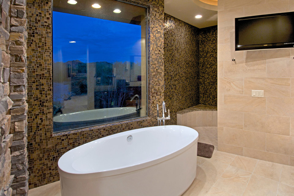 Mosaic Tile Pictures Bathroom Contemporary with Freestanding Bath Mosaic Tile