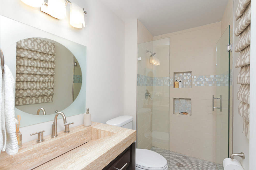 Mosaic Tile Shower Floor Bathroom Contemporary with Bathroom Bathroom Lighting Beige