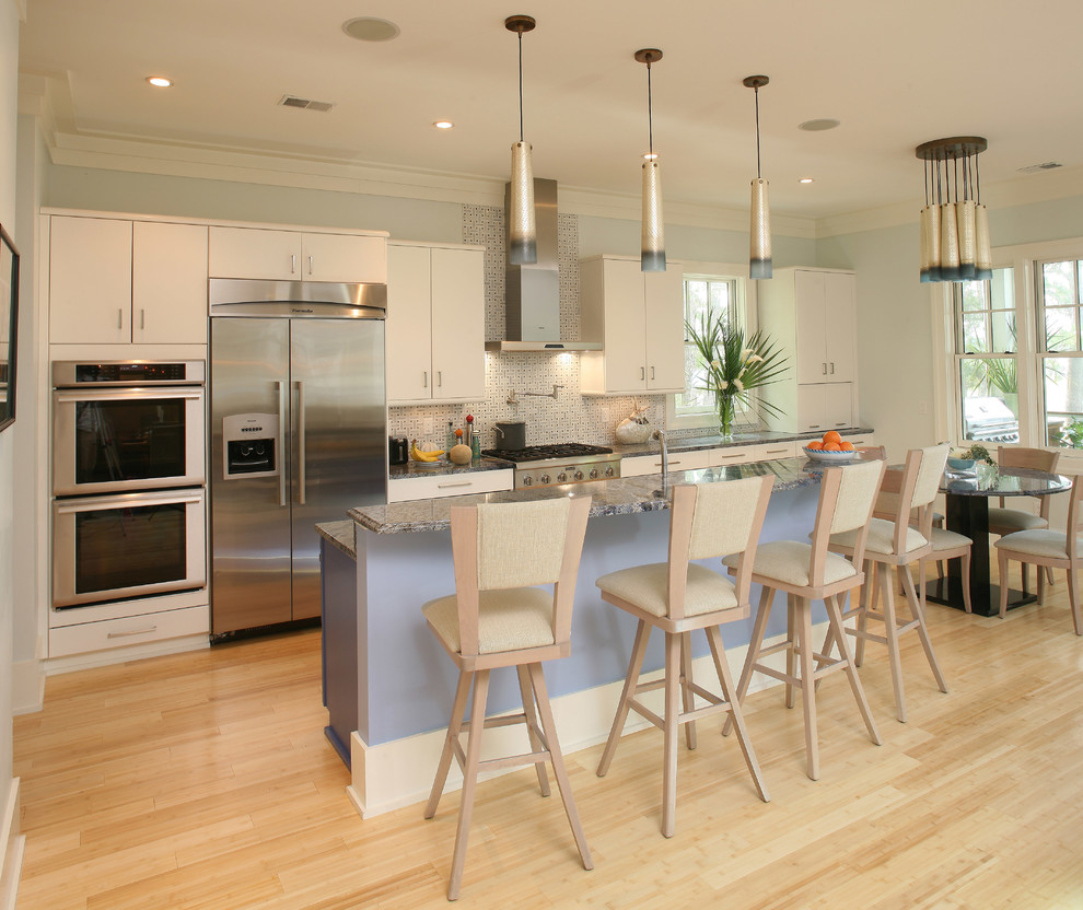 Most Durable Countertops Kitchen Transitional with Bamboo Flooring Beige Bar
