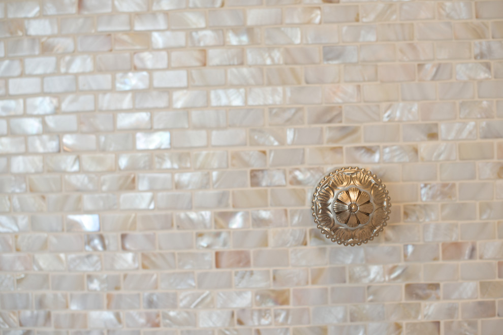 Mother of Pearl Backsplash Tile Bathroom Mediterranean with None 