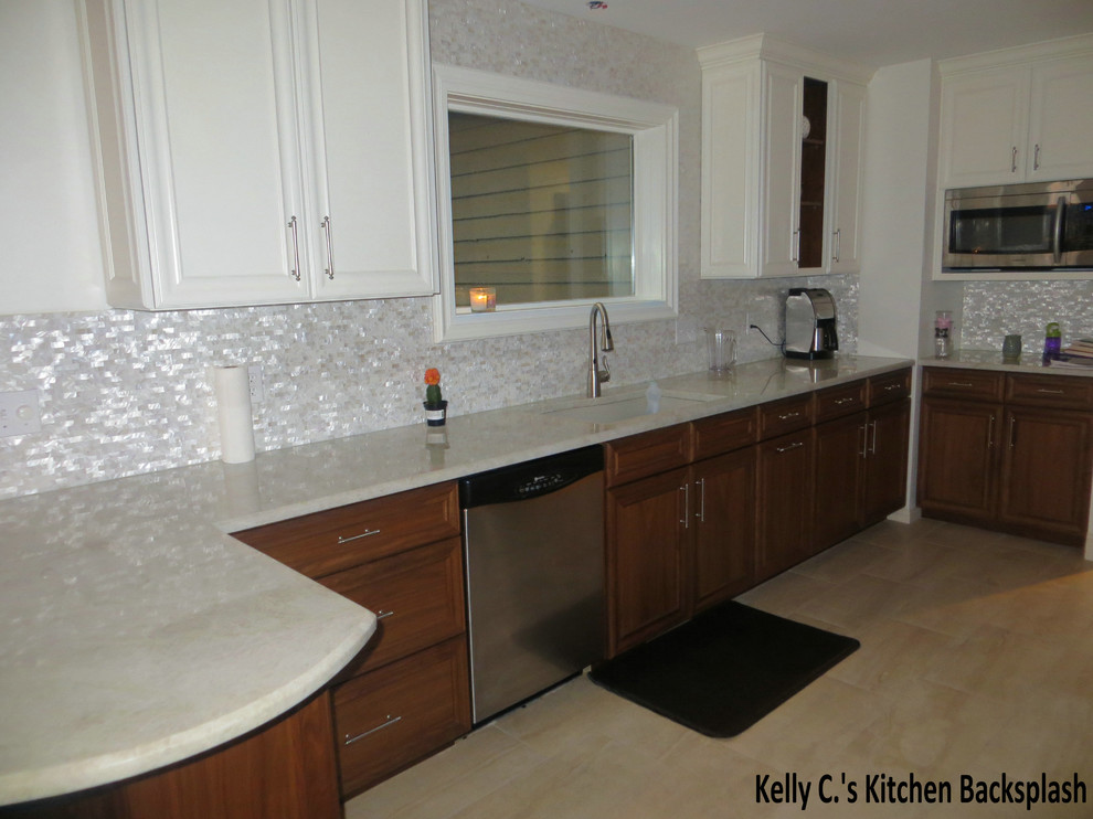 Mother of Pearl Backsplash Tile Kitchen Transitional with Mother of Pearl Backsplash