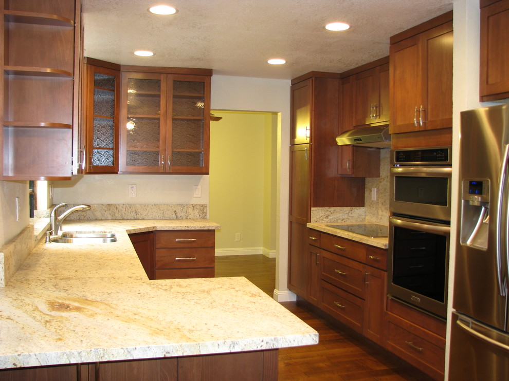 Mother of Pearl Chandelier Kitchen Modern with Appliances Backsplash Bath Cabinetry
