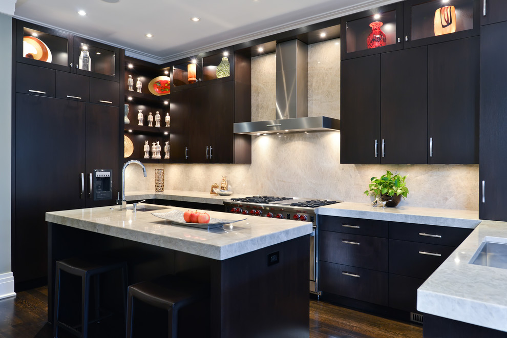 Mother of Pearl Granite Kitchen Contemporary with Bar Stool Black Bar