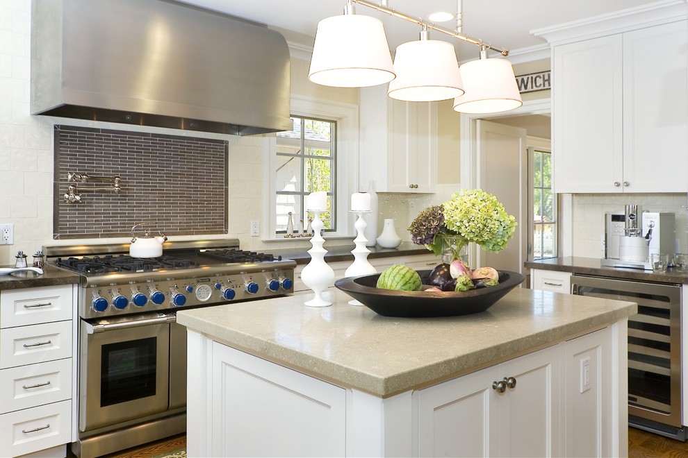 Mother of Pearl Granite Kitchen Contemporary with Ceiling Lighting Crown Molding
