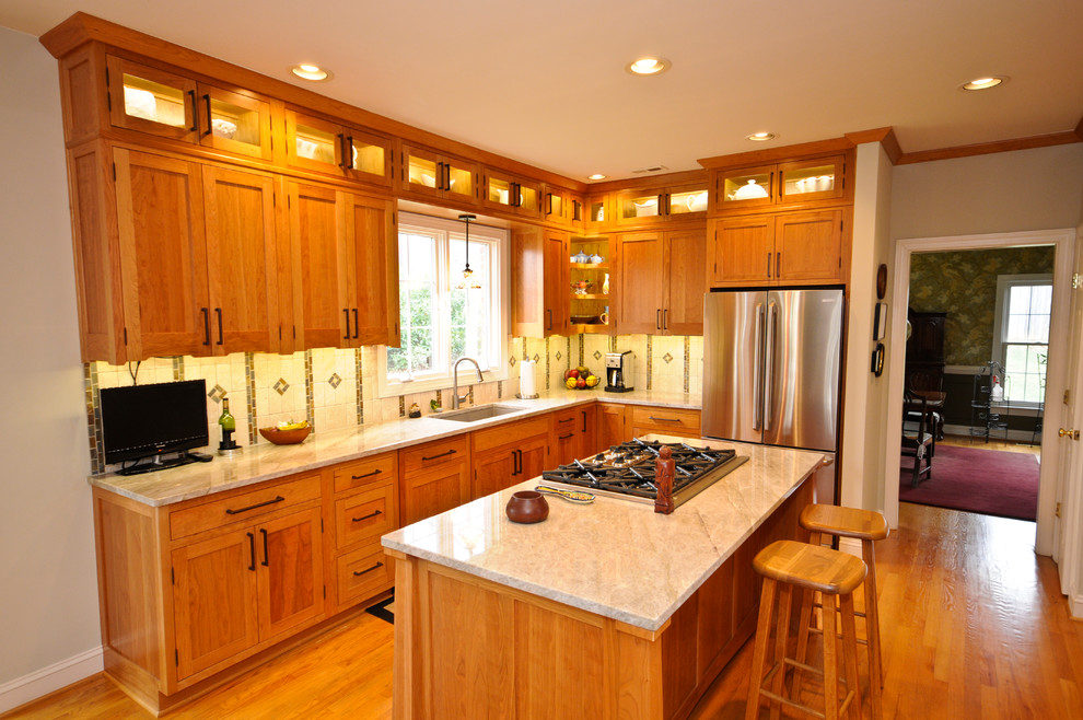 Mother of Pearl Granite Kitchen Craftsman with Arts and Crafts Cherry