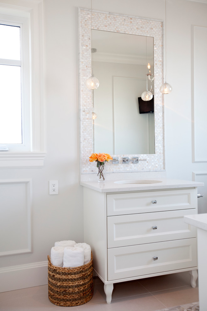 Mother of Pearl Mirror Bathroom Transitional with Artistic Tile Benjamin Moore