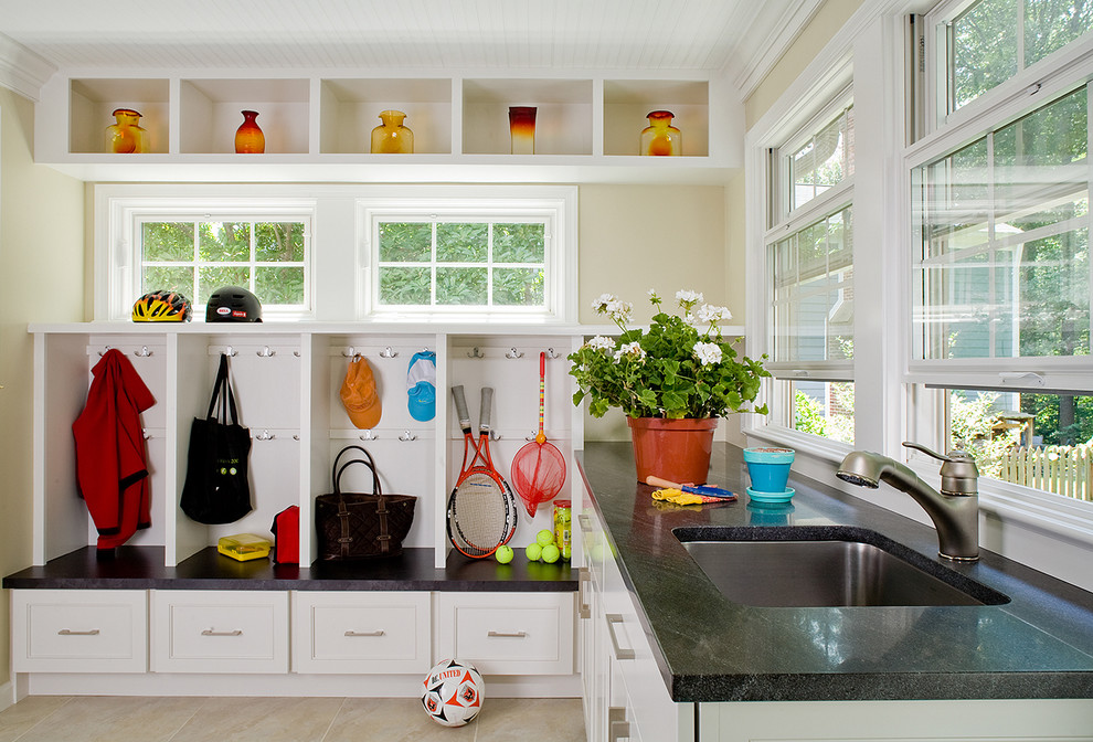 Mud Room Cubbies Laundry Room Traditional with Coat Hook Geranium Granite