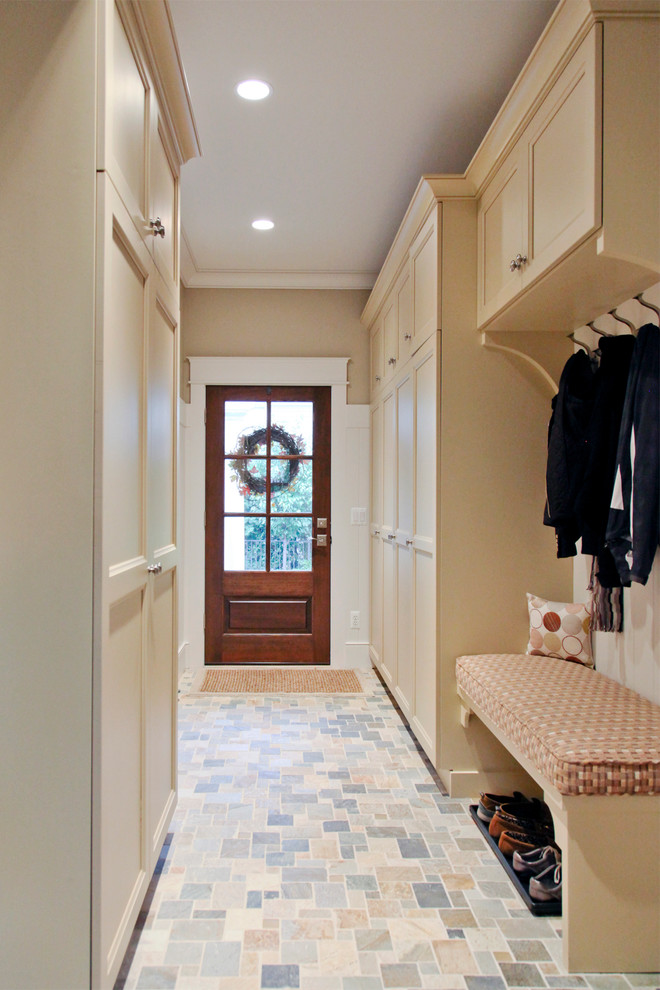 Mudroom Lockers with Bench Entry Traditional with Beige Bench Beige Cabinets