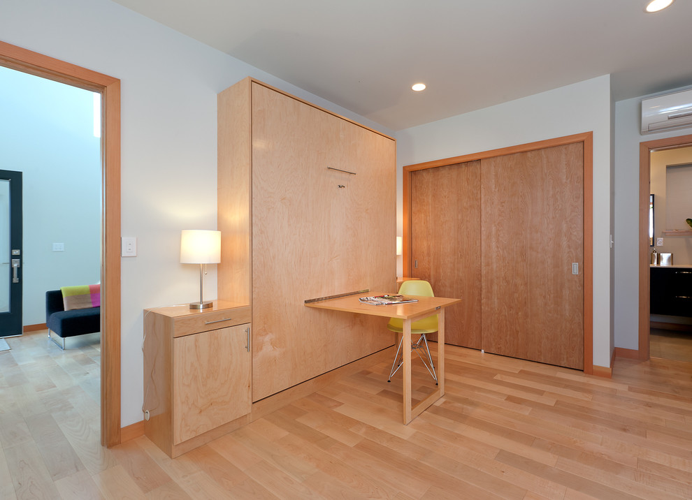 Murphy Bed Desk Bedroom Modern with Bedside Table Blue Ceiling