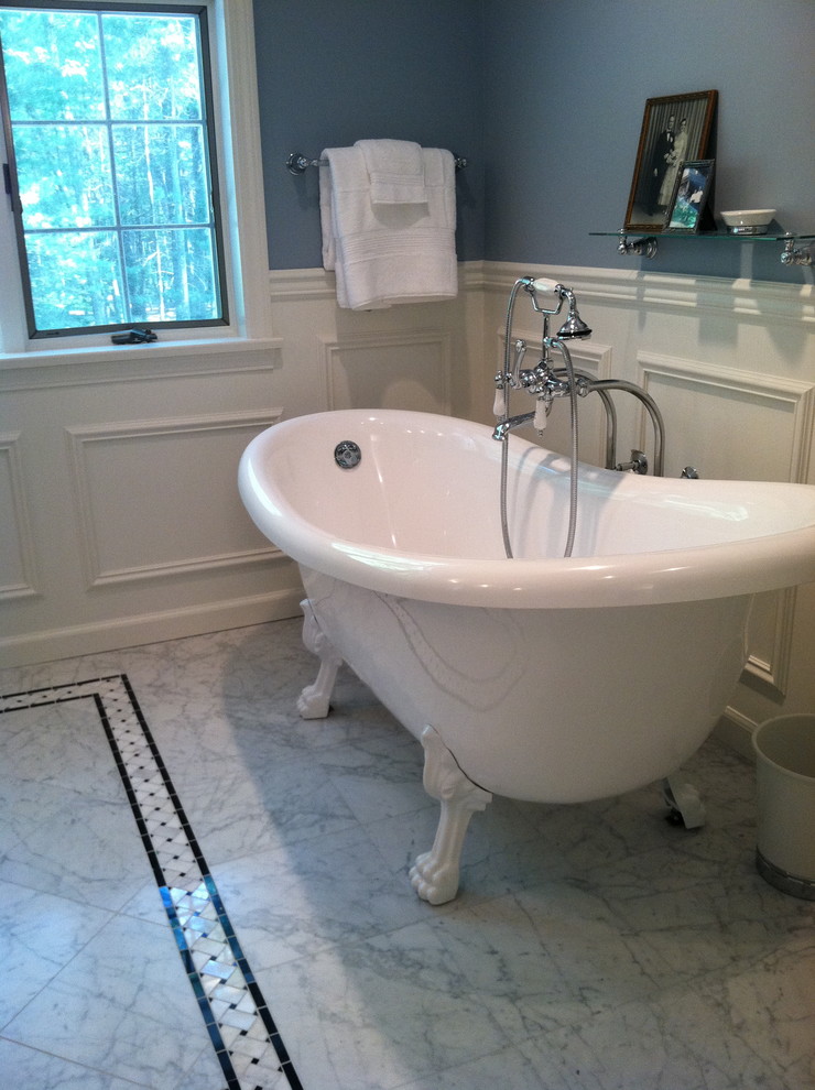 Nantucket Style Furniture Bathroom Traditional with Bath Blue Wall Carrera