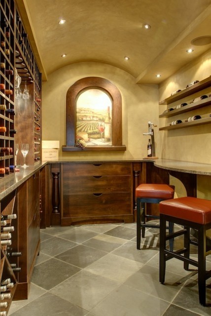 Narrow Bar Stools Wine Cellar Traditional with Antiqued Mirror Barrel Vaulted