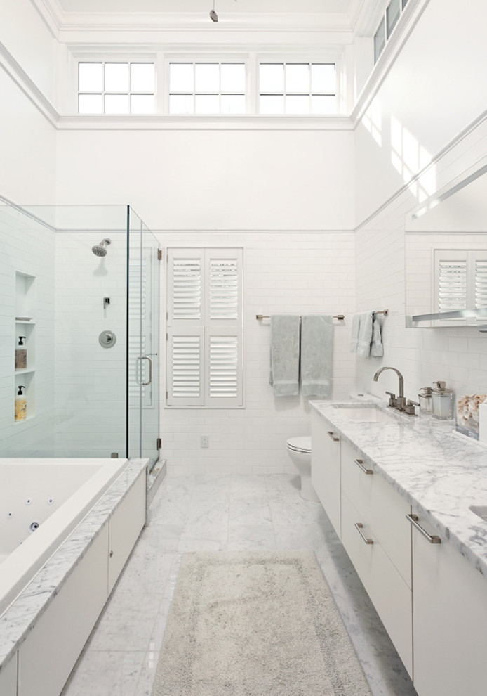Narrow Bath Vanity Bathroom Contemporary with Clerestory Windows Double Sink