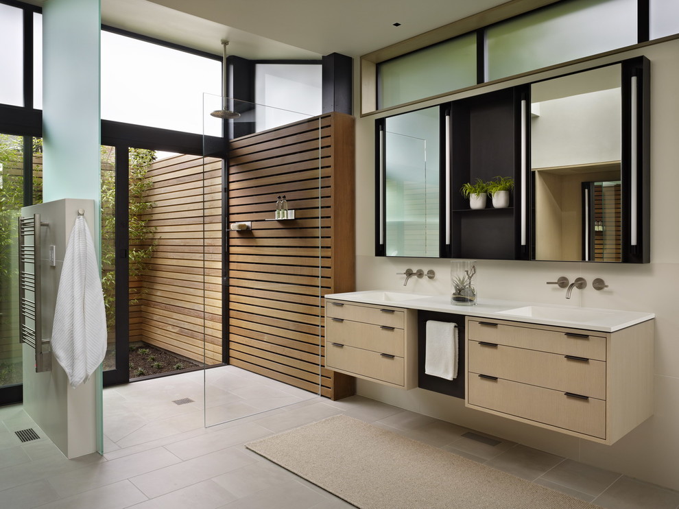 Narrow Bathroom Sinks Bathroom Modern with Bathroom Courtyards Courtyard Showers