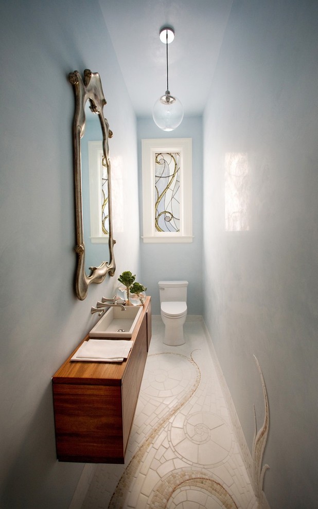 Narrow Bathroom Vanity Powder Room Contemporary with Powder Room Tile Venetian