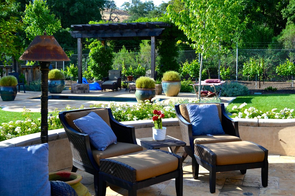 Narrow End Table Landscape Mediterranean with Arbor Outdoor Chaise Lounges