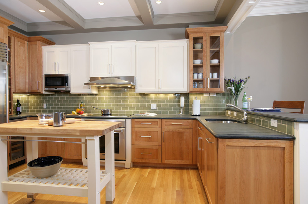 Natural Cherry Kitchen Cabinets Kitchen Traditional with Coffered Ceiling Gray Grey