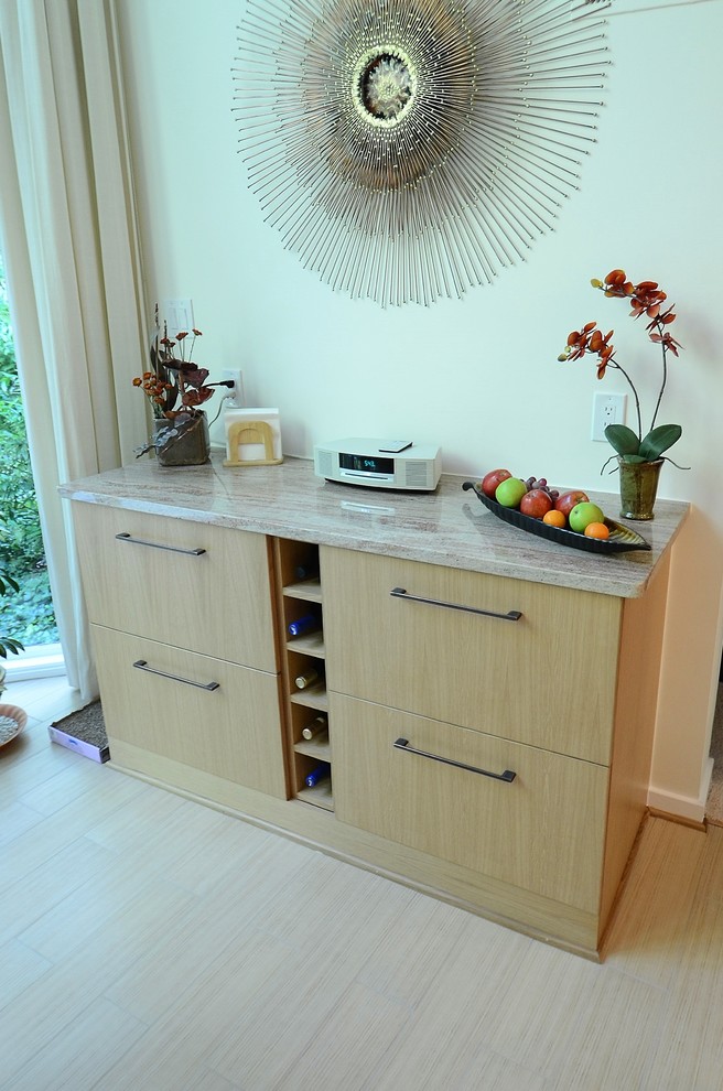 Natural Oak Cabinets Spaces Contemporary with Big Drawers Black Appliances