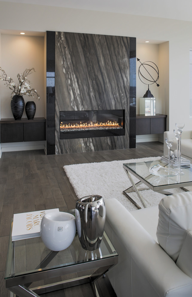 Natural Stone Fireplace Living Room Contemporary with Armillary Sphere Beige Wall