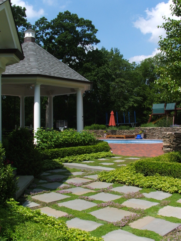 Natural Stone Pavers Landscape Traditional with Brick Paving Columns Gazebo