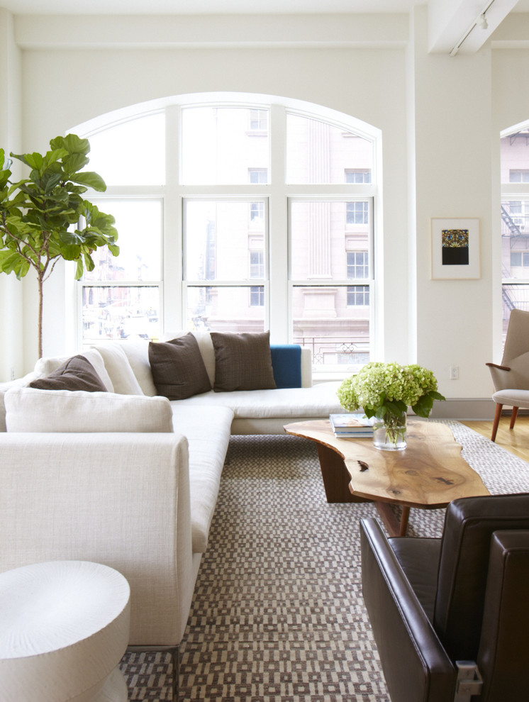 Natural Wood Coffee Tables Living Room Modern with Accent Pillows Arch Windows