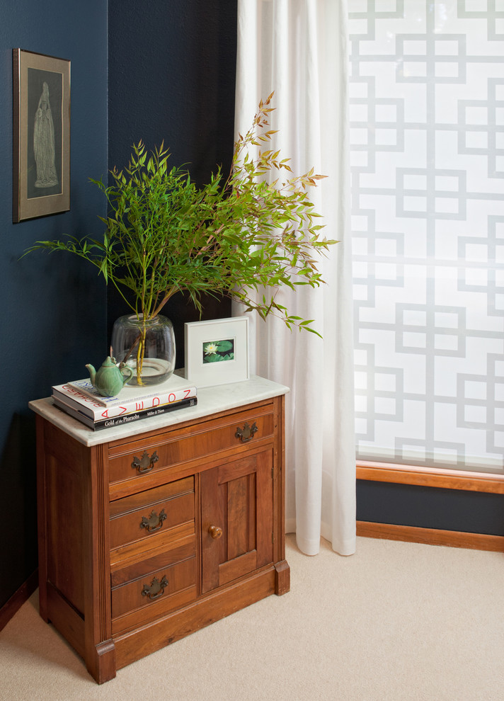 Navy and White Curtains Bathroom Transitional with Blue Walls Curtains Drapes