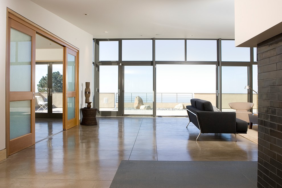 Navy and White Curtains Living Room Contemporary with Balcony Colored Concrete Colored