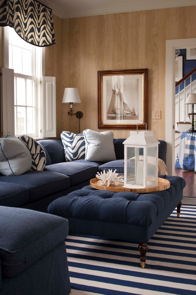Navy Blue Sectional Sofa Family Room Traditional with Blue Coral Denim Lantern