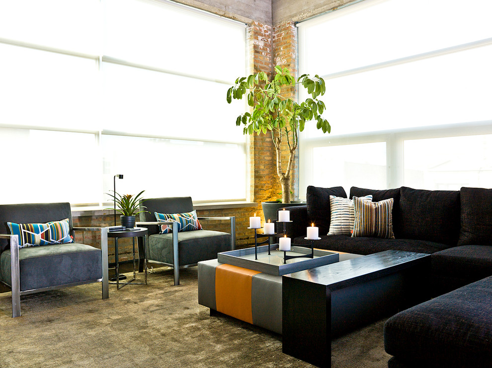 Navy Sectional Sofa Living Room Contemporary with Back Pillows Black Bench