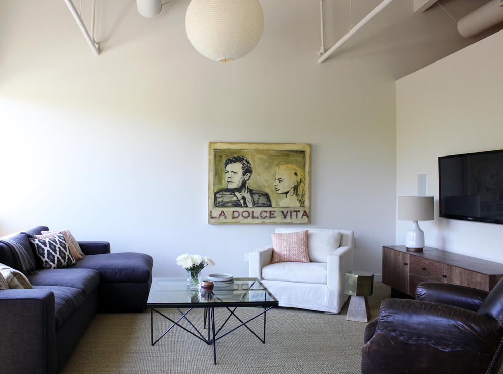 Navy Sectional Sofa Living Room Contemporary with Brass Side Table Ceramic