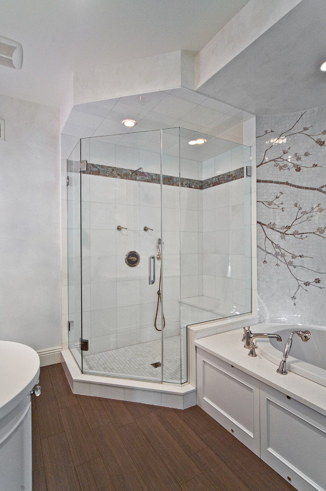 Neo Angle Shower Bathroom Contemporary with Apron Access Panel Cherry
