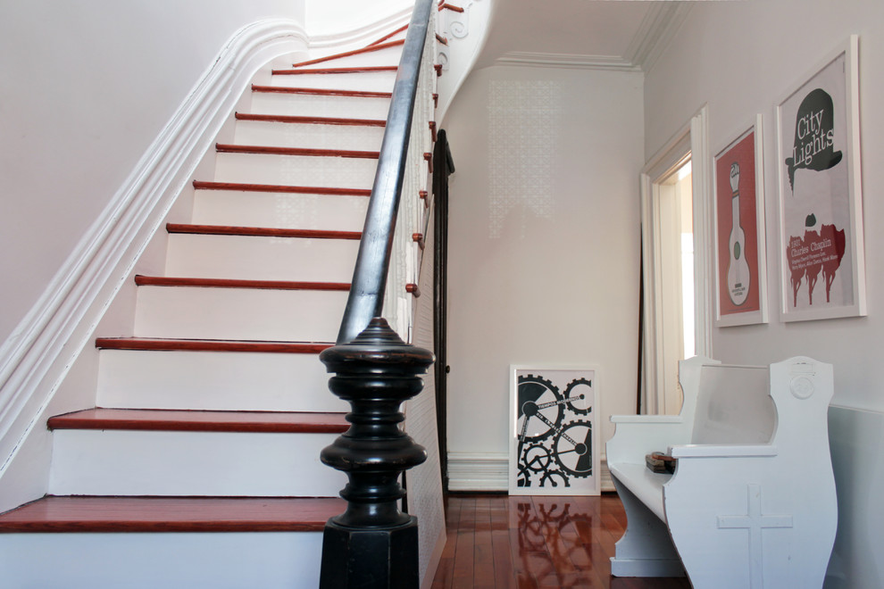 Newel Post Designs Staircase Eclectic with Brick Color Contemporary Duplex