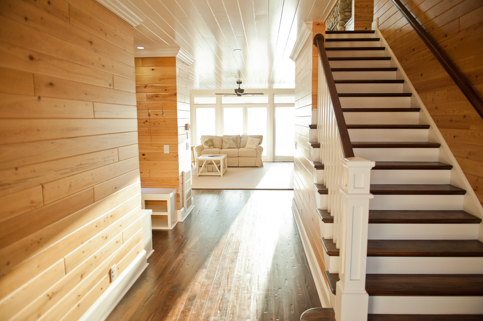 Newel Post Designs Staircase Traditional with Ceiling Fan Dark Stained