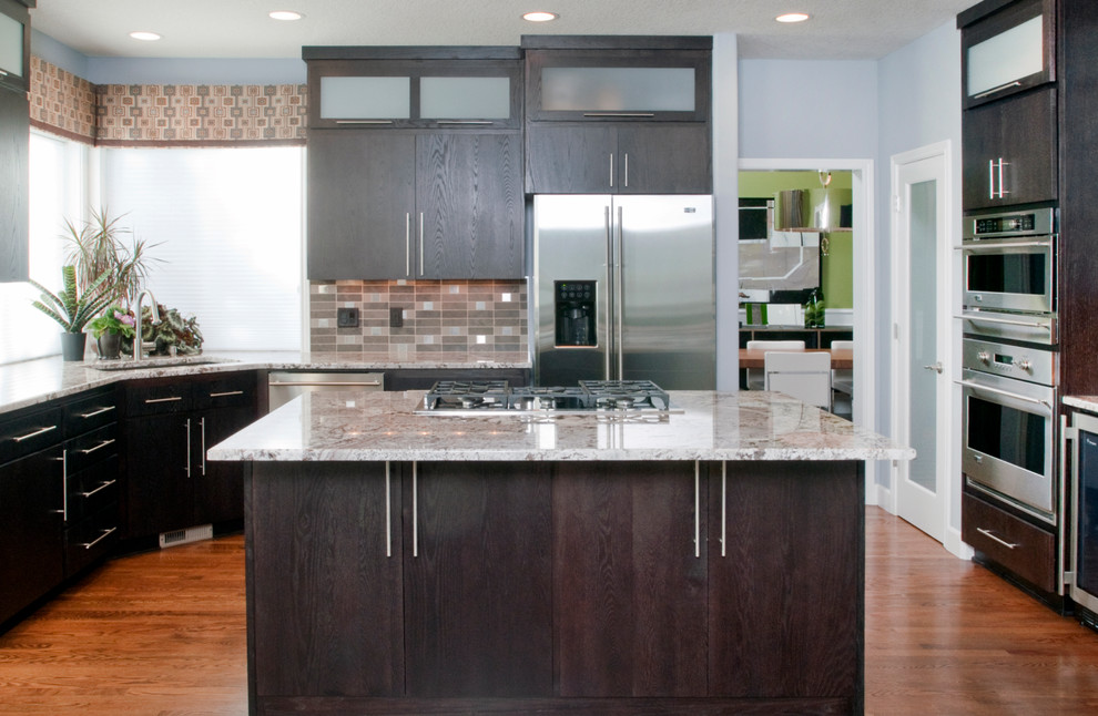 Oak Cabinets Kitchen Kitchen Contemporary with Baseboards Blue and Brown