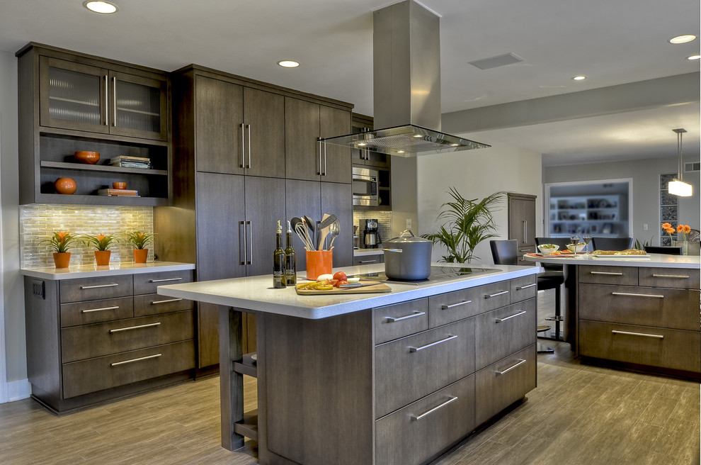 Oak Cabinets Kitchen Kitchen Contemporary with Ceramic Cooktop Glass Tile