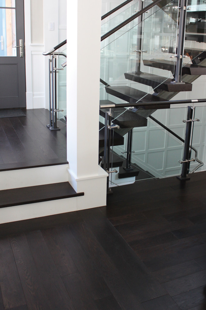 Oak Stair Treads Staircase Eclectic with Black Floor Black Flooring
