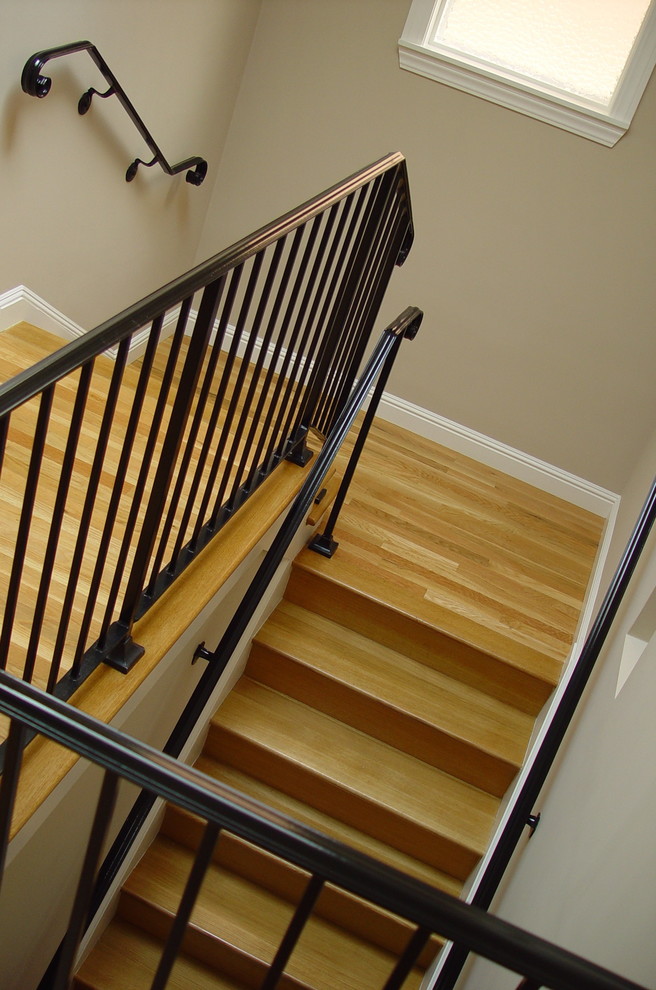 Oak Stair Treads Staircase Traditional with Black Ironwork Guardrail Hardwood