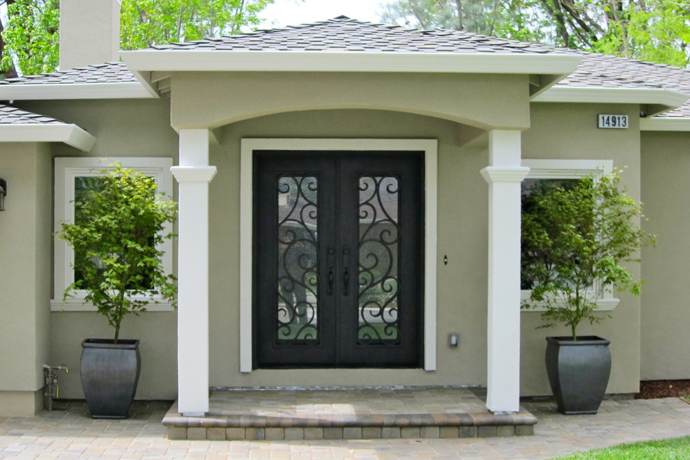 Ocean Blue Travertine Entry Traditional with Contemporary Flip Home Redo