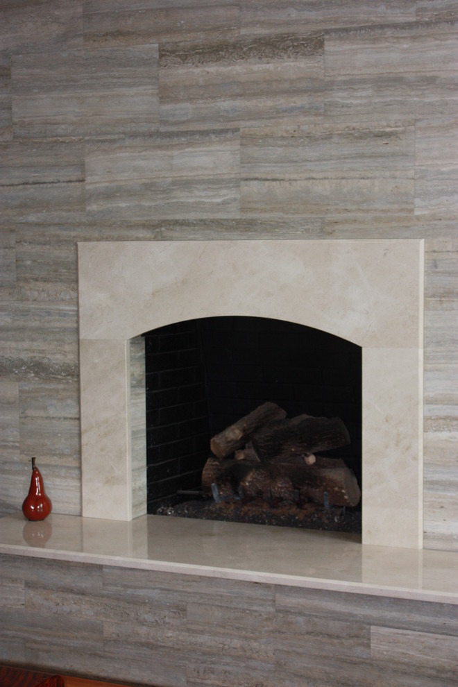 Ocean Blue Travertine Spaces Transitional with None 