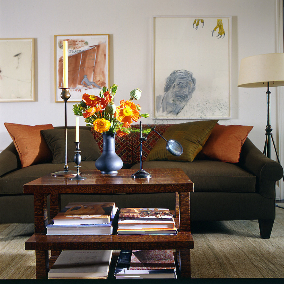 Olive Green Sofa Living Room Contemporary with Art Books Coffee Table